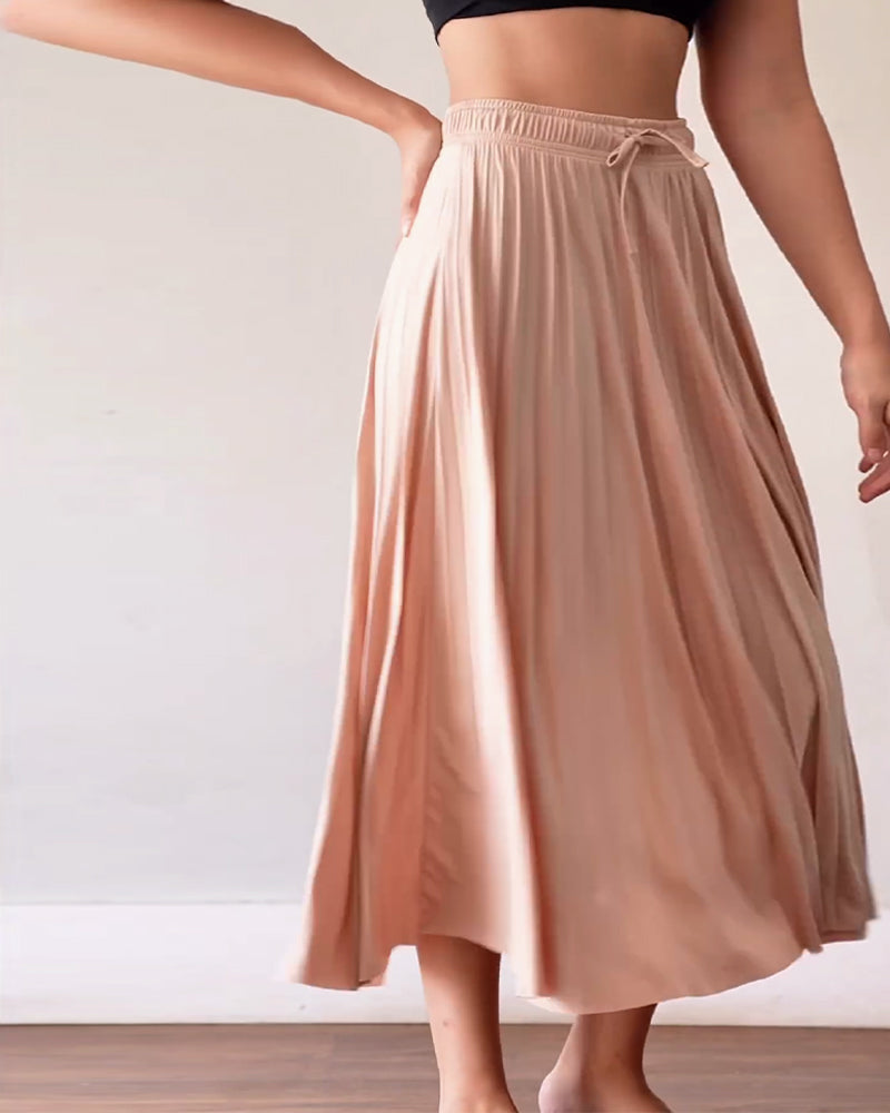 Elegant solid color drawstring pleated skirt