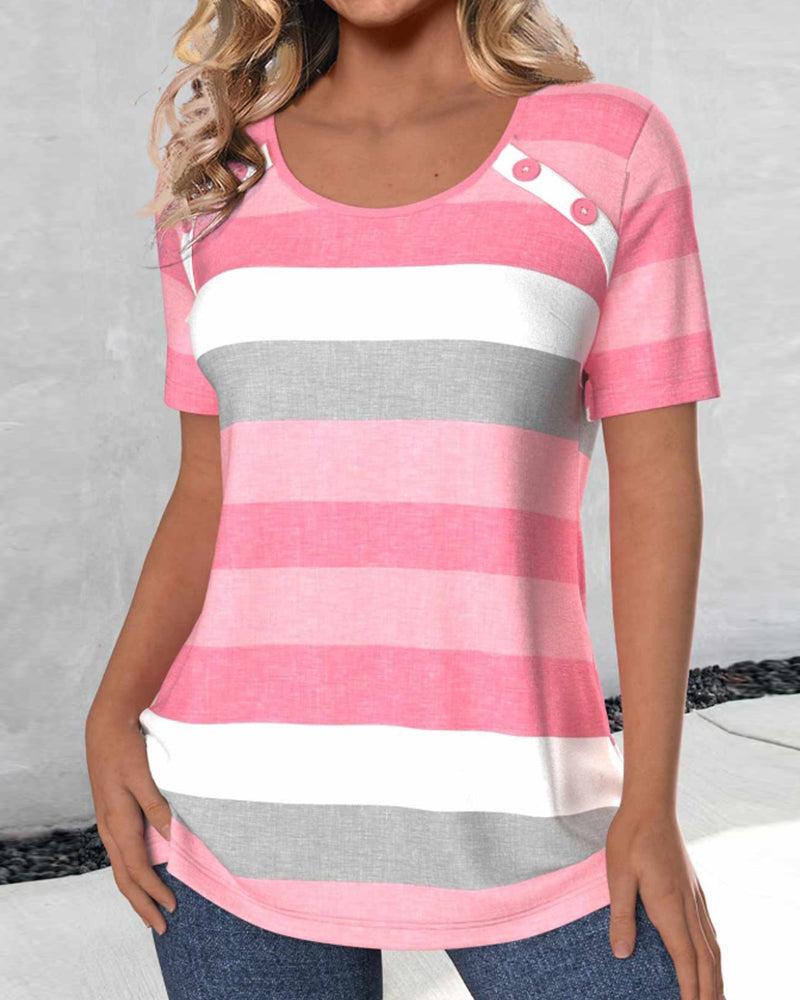 Striped round neck color block top