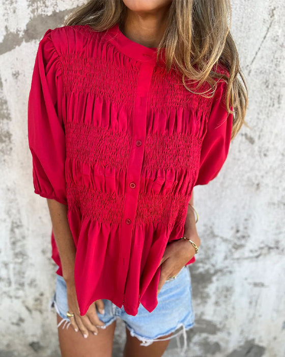 Casual Fashion Short Sleeve Solid Color Blouse