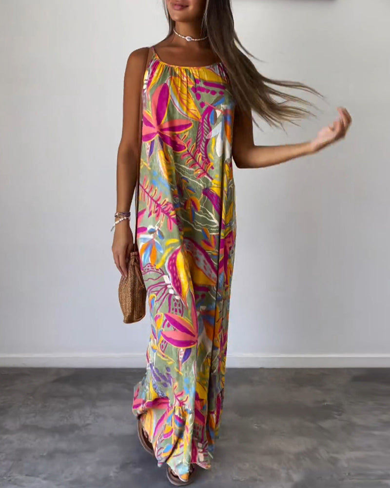 Elegant printed suspender dress