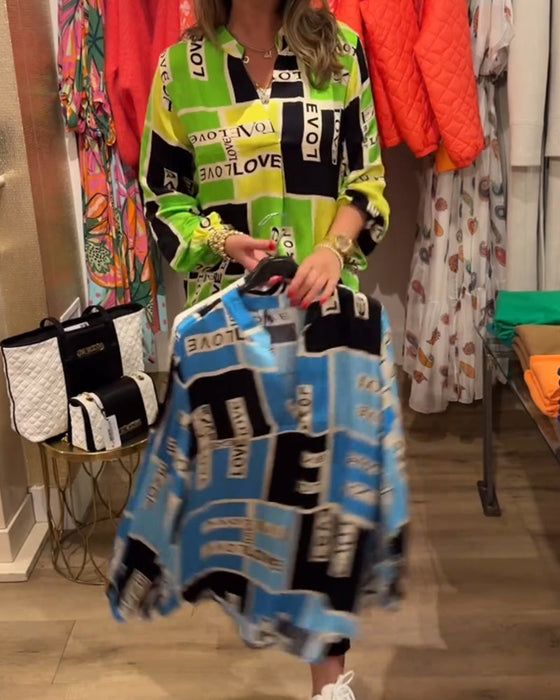 Letter print casual v-neck top