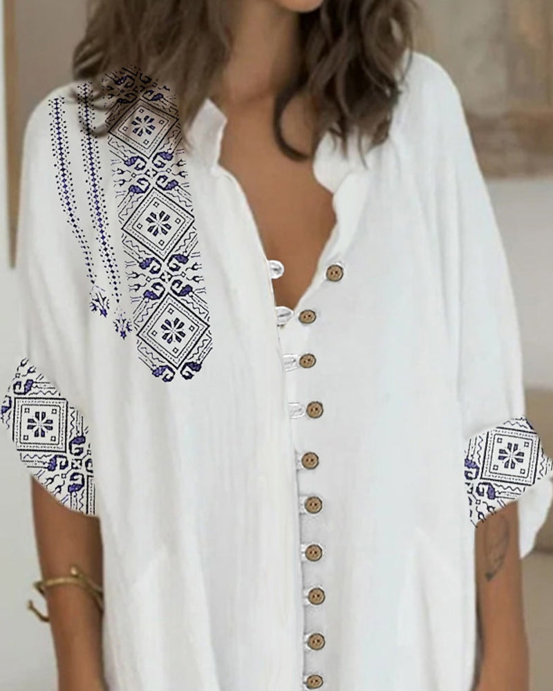 3/4 sleeve button down dress