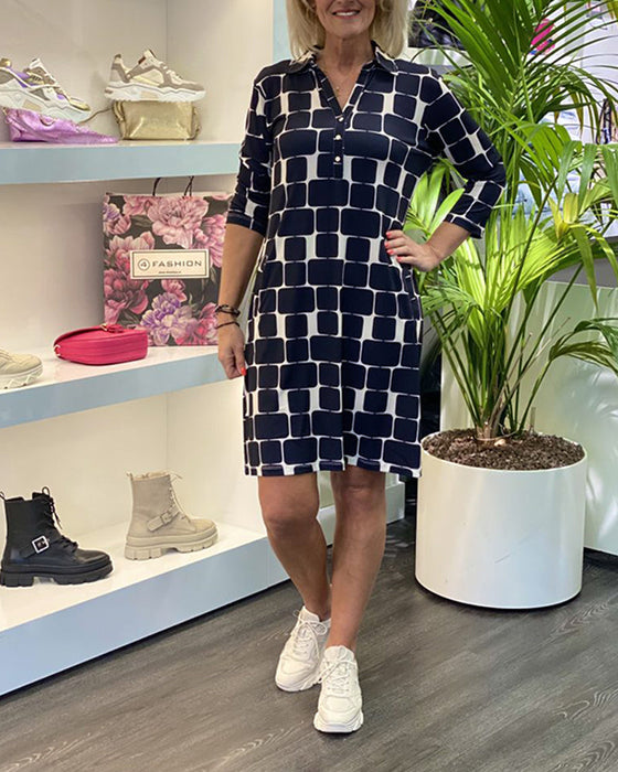 Lapel Plaid Print Dress