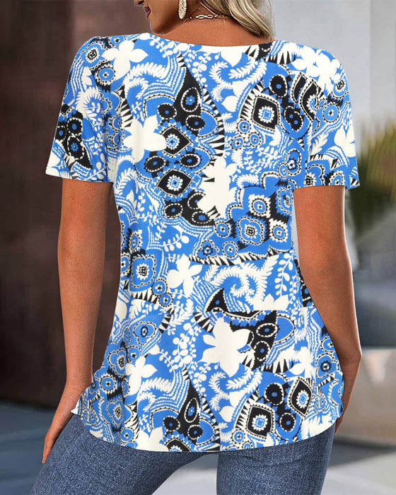 Pleated Printed Fashion Blouse