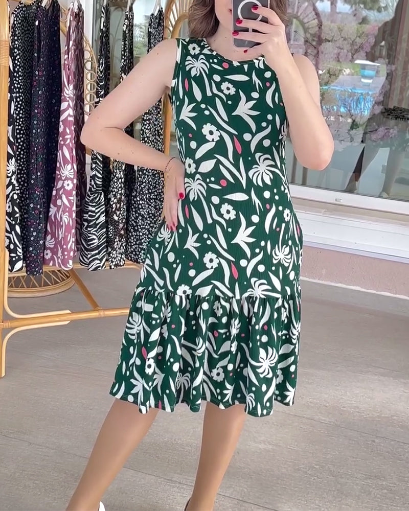 Printed patchwork vest casual dress