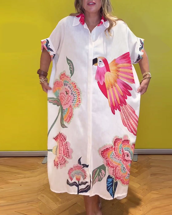 Women's lapel long printed dress