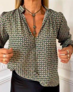 V-neck geometric print casual blouse