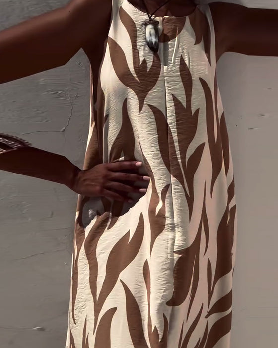 Sleeveless Backless Printed Dress