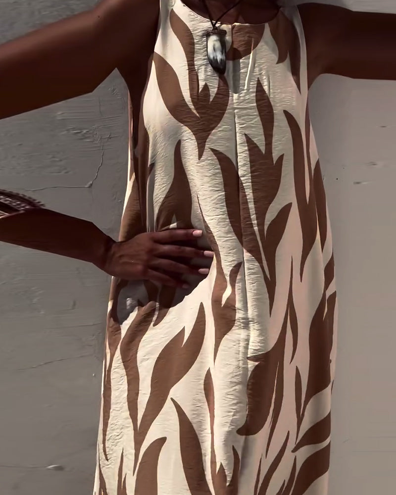 Sleeveless Backless Printed Dress