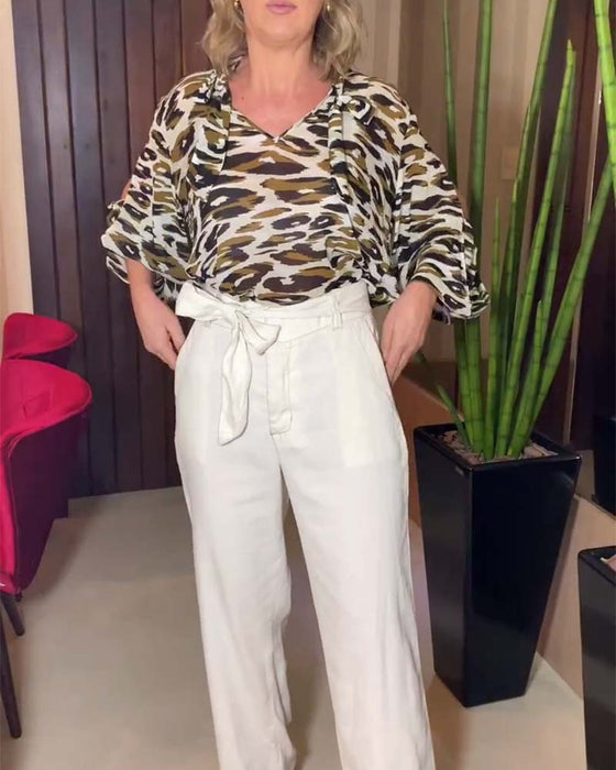 Camouflage print slit sleeve top