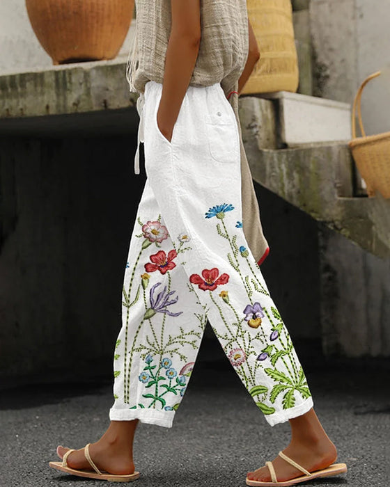Floral Pocket Casual Pants