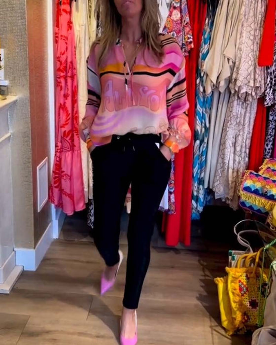 Suspension contrast print casual top