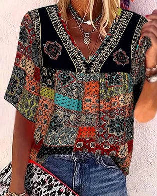 Floral Print V-Neck T-shirt