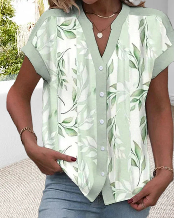 Buttoned leaf print shirt
