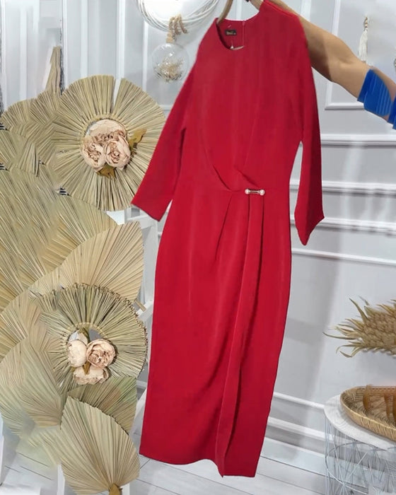 Romantic round neck solid color long dress