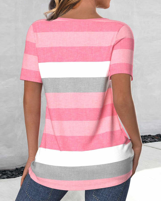 Striped round neck color block top
