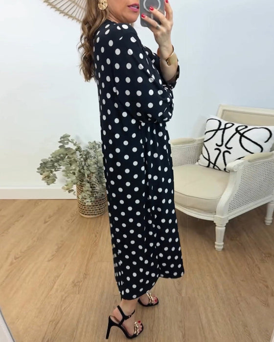 V-neck loose polka-dot dress