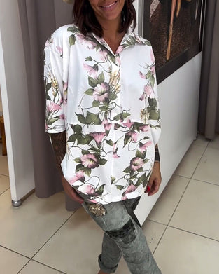 Elegant lapel blouse with floral print