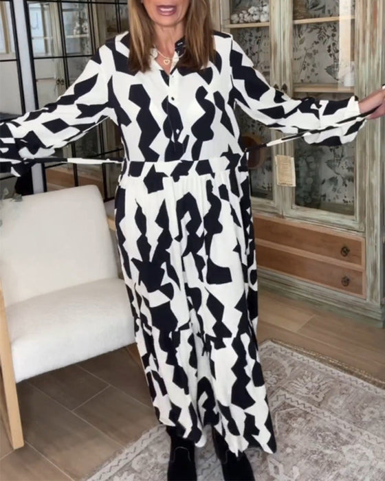 Printed long sleeve casual maxi dress