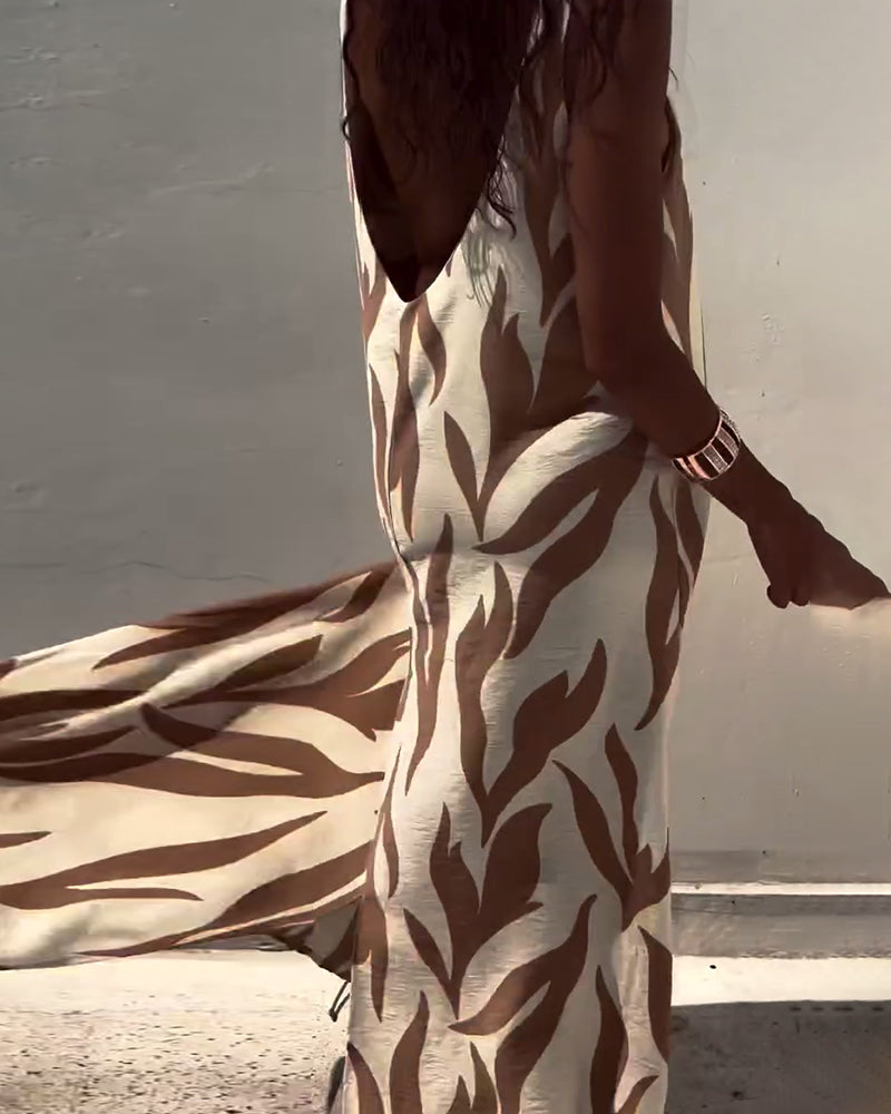 Sleeveless Backless Printed Dress