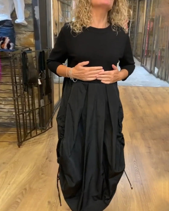 Patchwork drawstring casual dress