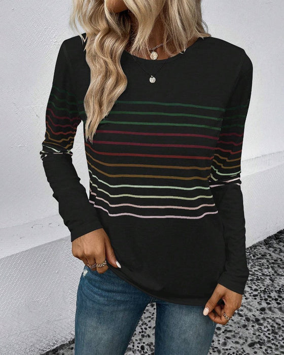 Stylish striped printed long sleeve top