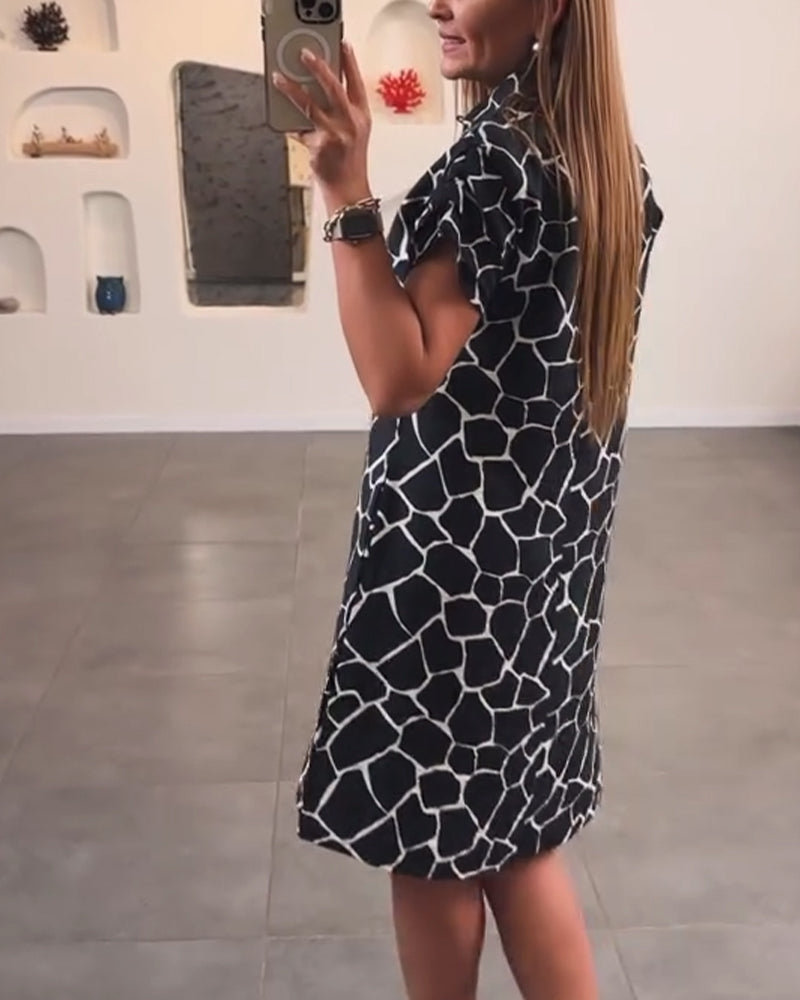 Lapel geometric print dress