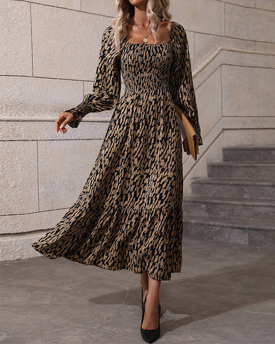 Square Neck Printed Maxi Dress