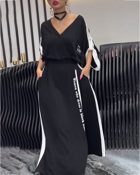 V-Neck Irregular Loose Trousers Suit