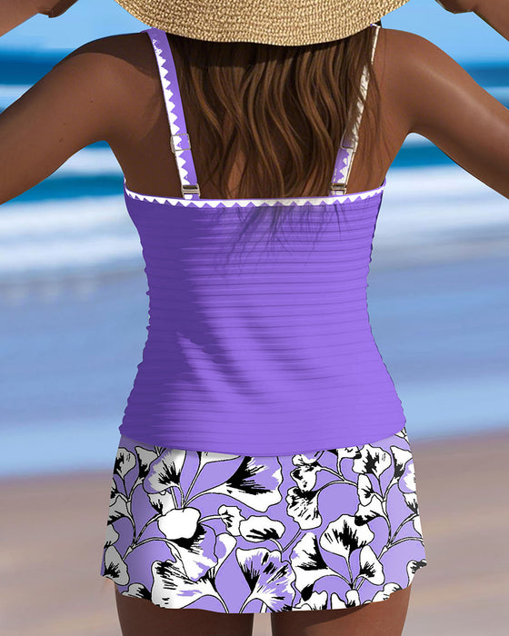 Stripe Print Skirt Swimsuit