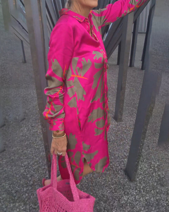 Long Sleeve Shirt Collar Shift Dress