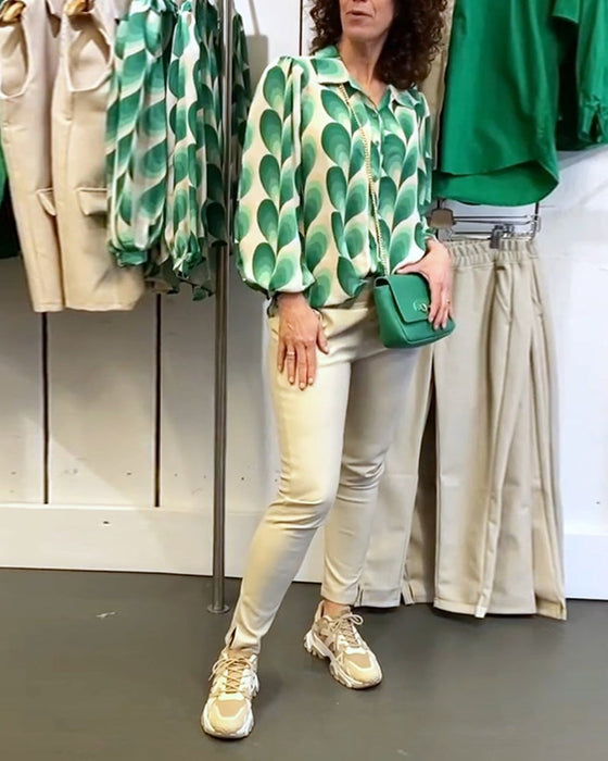 Lapel Printed Commuter Blouse