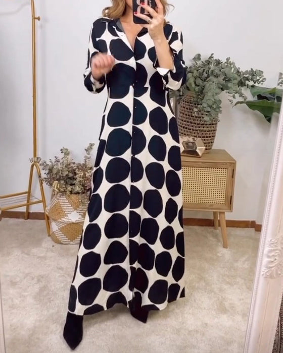 Geometric print lapel dress