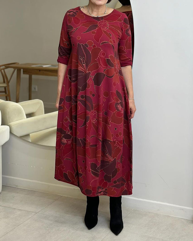 Round neck floral print casual dress