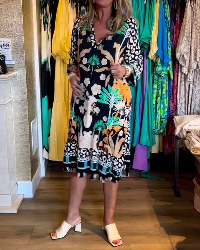 Botanical print loose casual dress