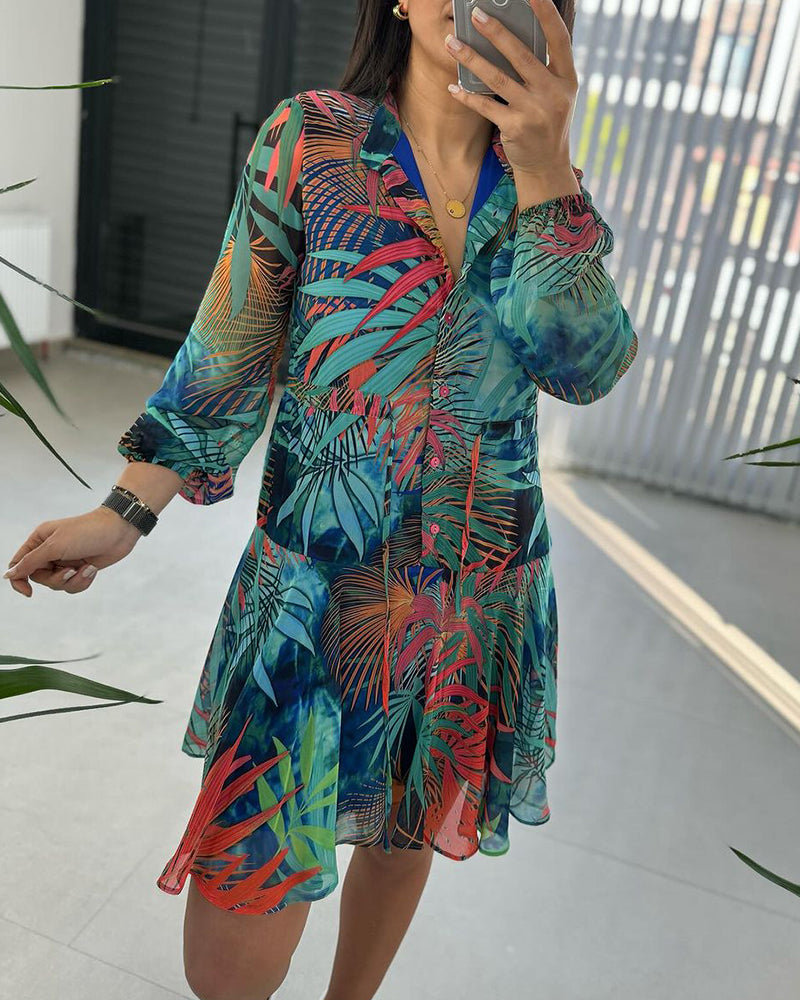 Long sleeve chiffon printed dress