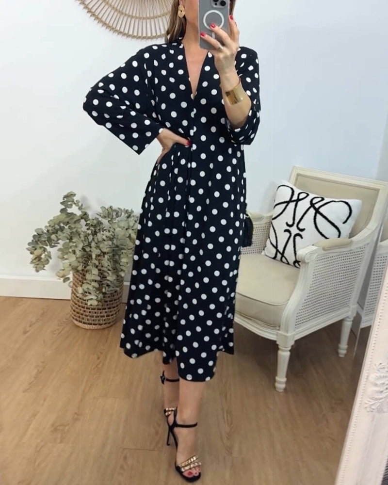 V-neck loose polka-dot dress