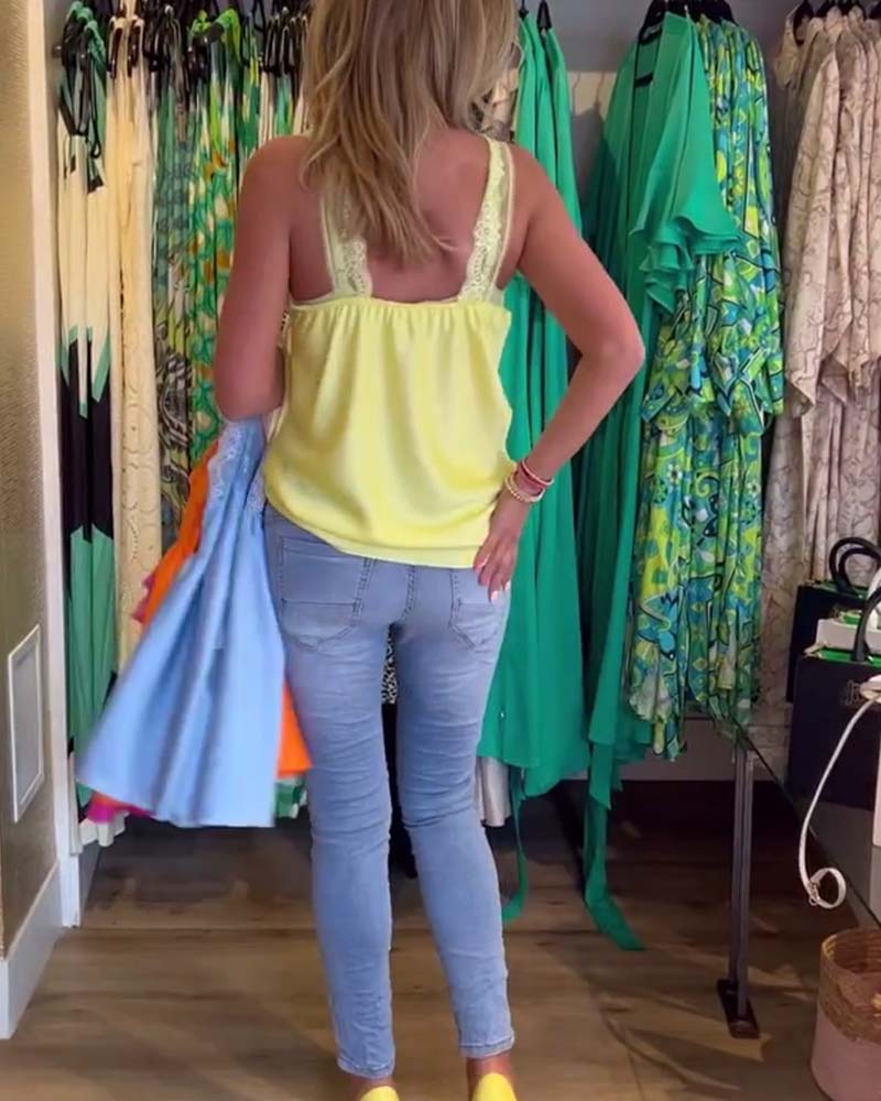 Spliced lace solid color camisole