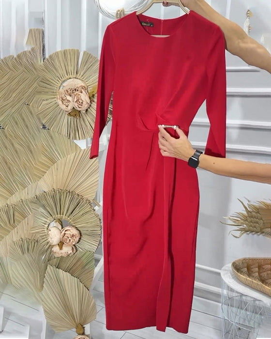 Romantic round neck solid color long dress