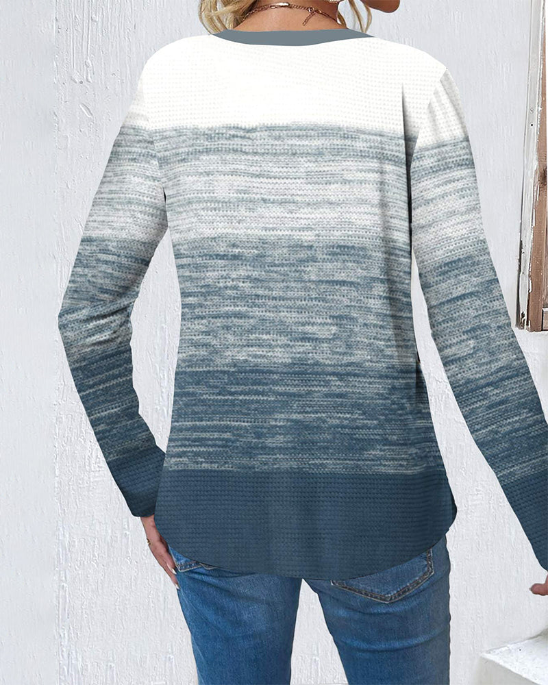 Colorblock button-down long-sleeve top