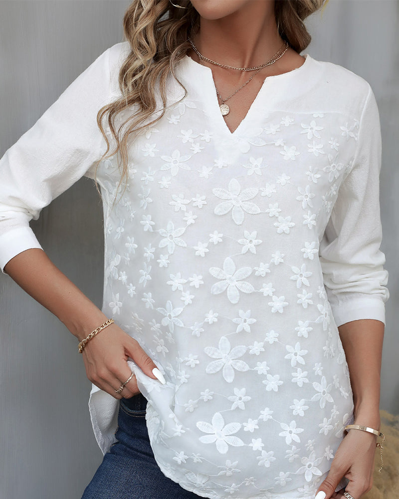 V-neck jacquard solid color top