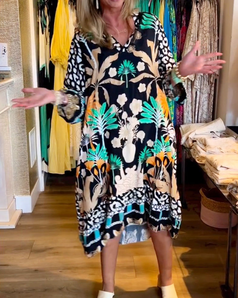 Botanical print loose casual dress