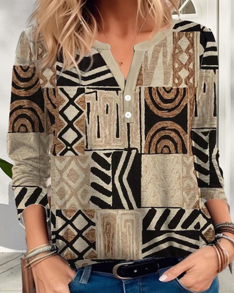 Geometric patchwork printed top
