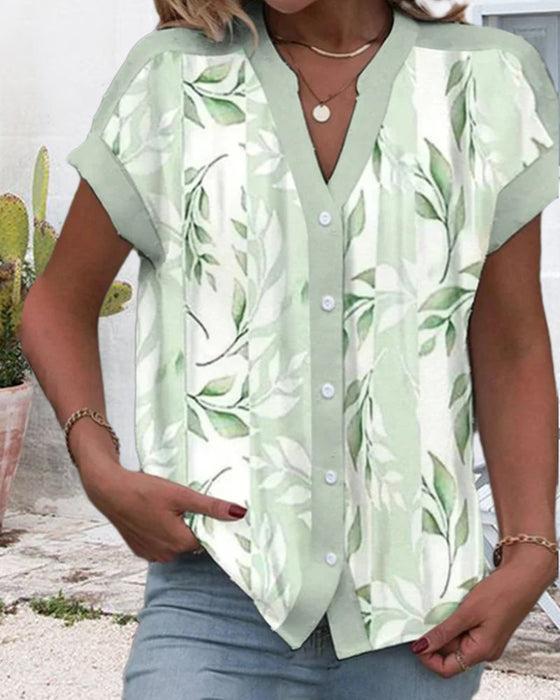 Buttoned leaf print shirt