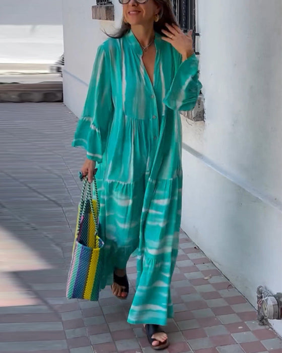 Casual V-neck flare sleeve loose long dress