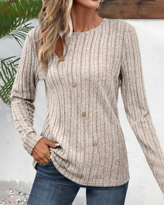 Ribbed round neck button top