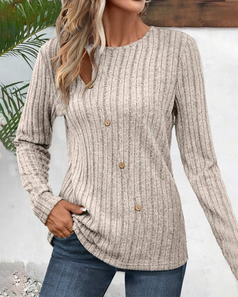 Ribbed round neck button top