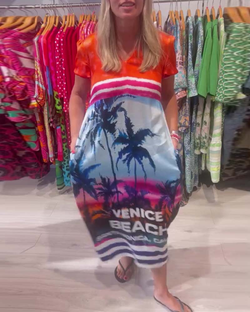 Coconut print V-neck casual dress