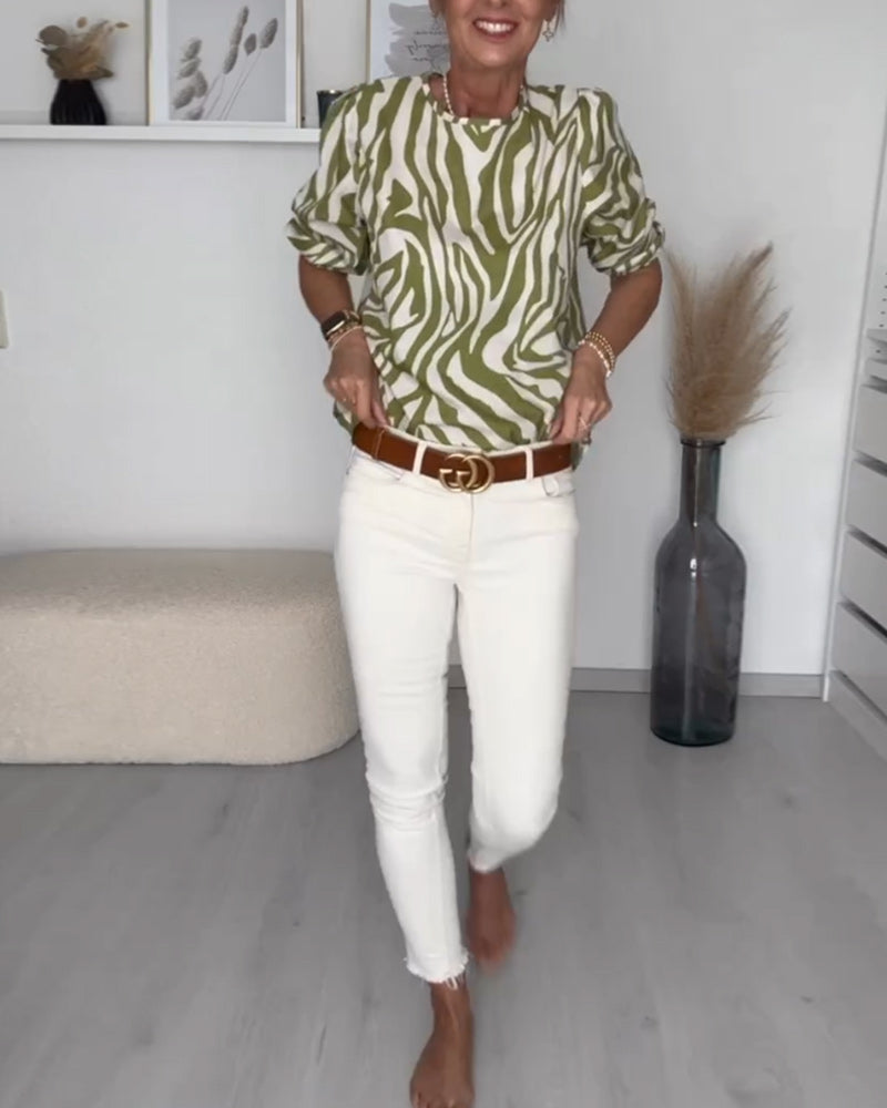 Zebra print round neck blouse
