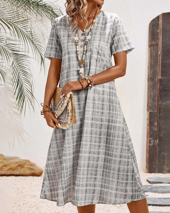 Short Sleeve Plaid Casual Dress